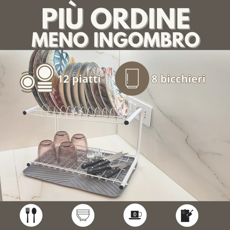 Scolì scolapiatti Kesirio per organizzare piatti bicchieri e posate