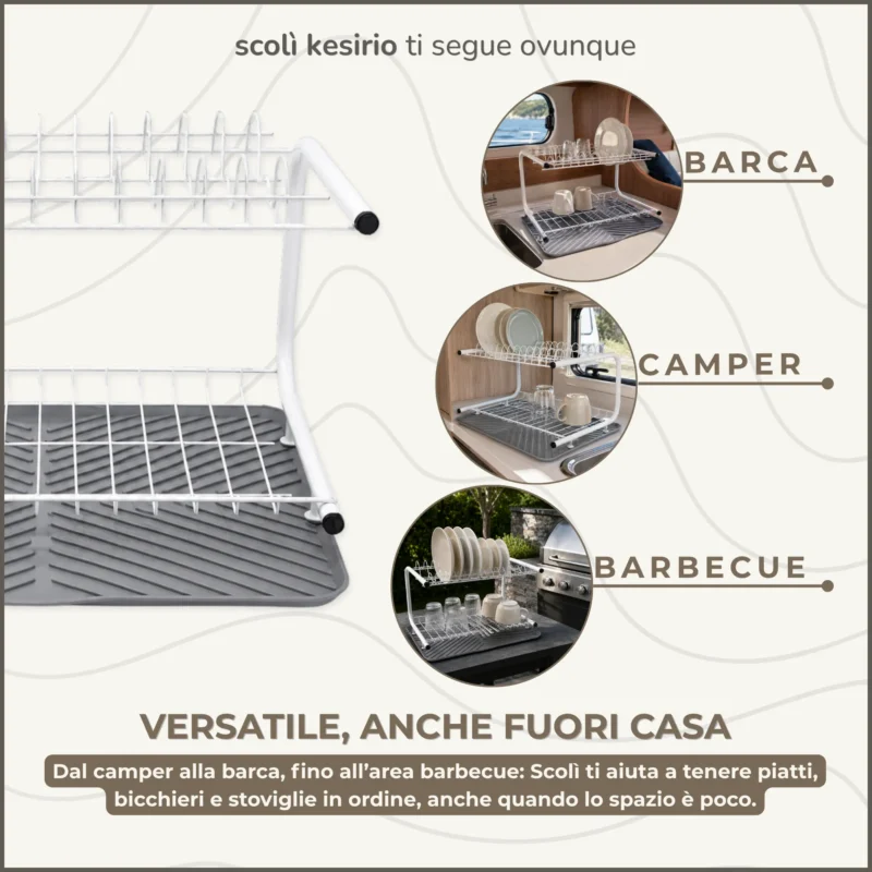 Scolì scolapiatti portatile Kesirio per camper barca e barbecue