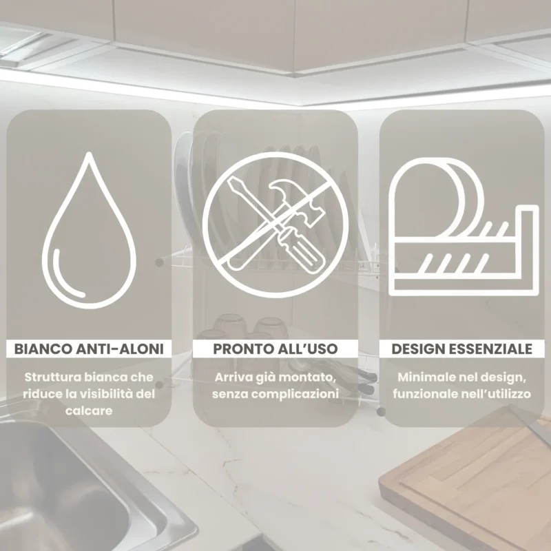 Scolì scolapiatti Kesirio pronto all’uso sul piano cucina