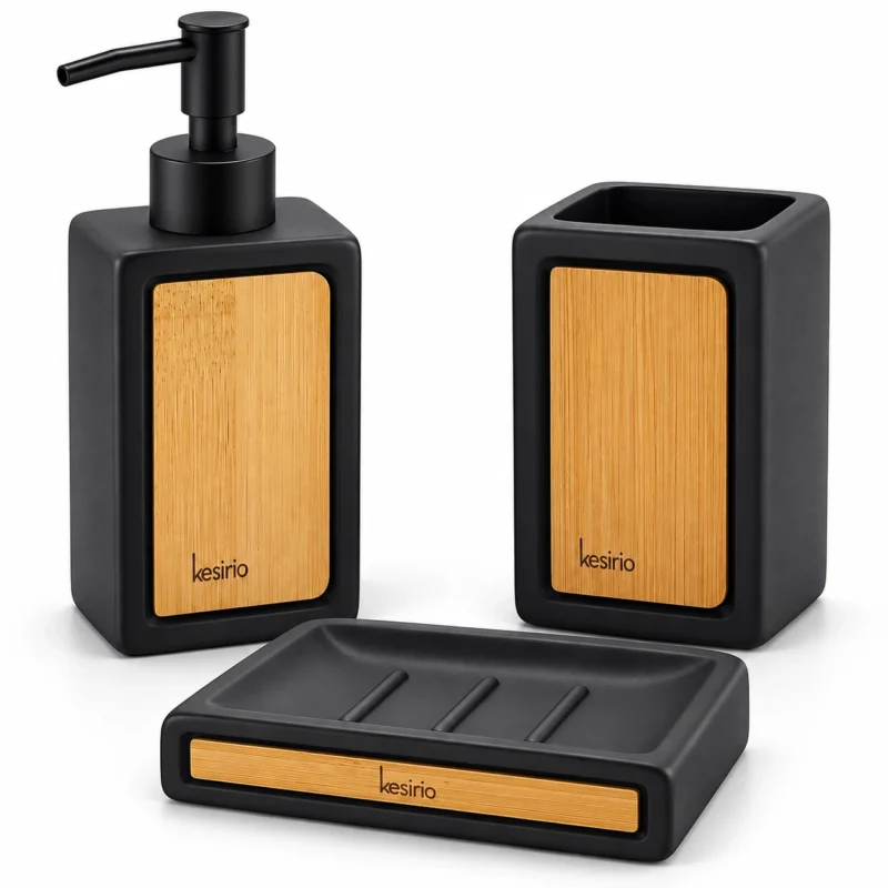 kesirio set bagno 3 pezzi ceramica bambu 1 | Kesirio