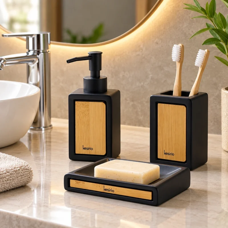 kesirio set bagno 3 pezzi ceramica bambu 2 | Kesirio
