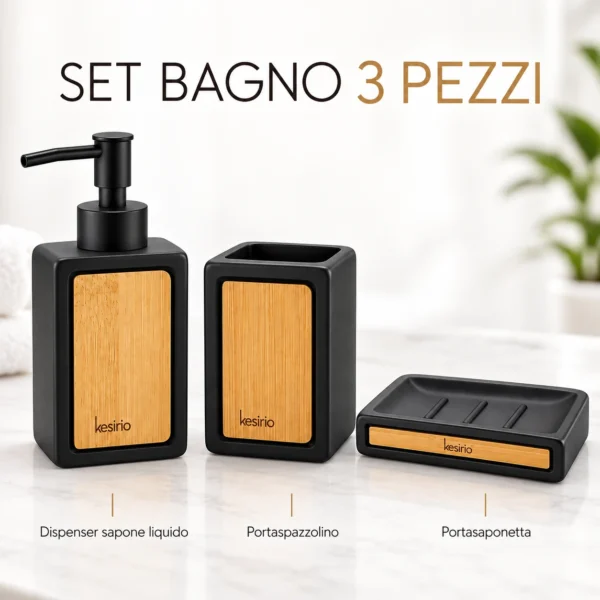kesirio set bagno 3 pezzi ceramica bambu 3 | Kesirio