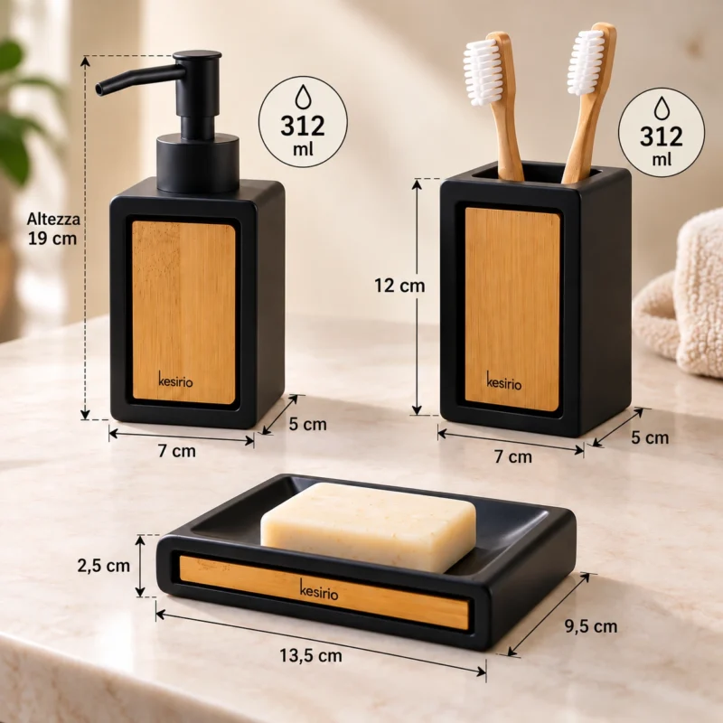 kesirio set bagno 3 pezzi ceramica bambu 5 | Kesirio