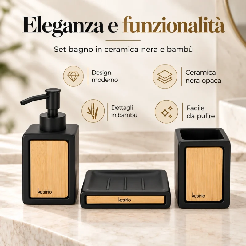 kesirio set bagno 3 pezzi ceramica bambu 8 | Kesirio