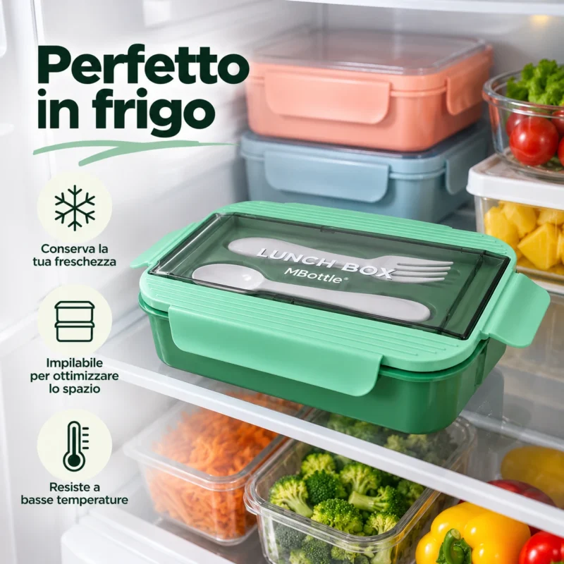 portapranzo con posate impilabile e perfetto per la conservazione di alimenti in frigorifero